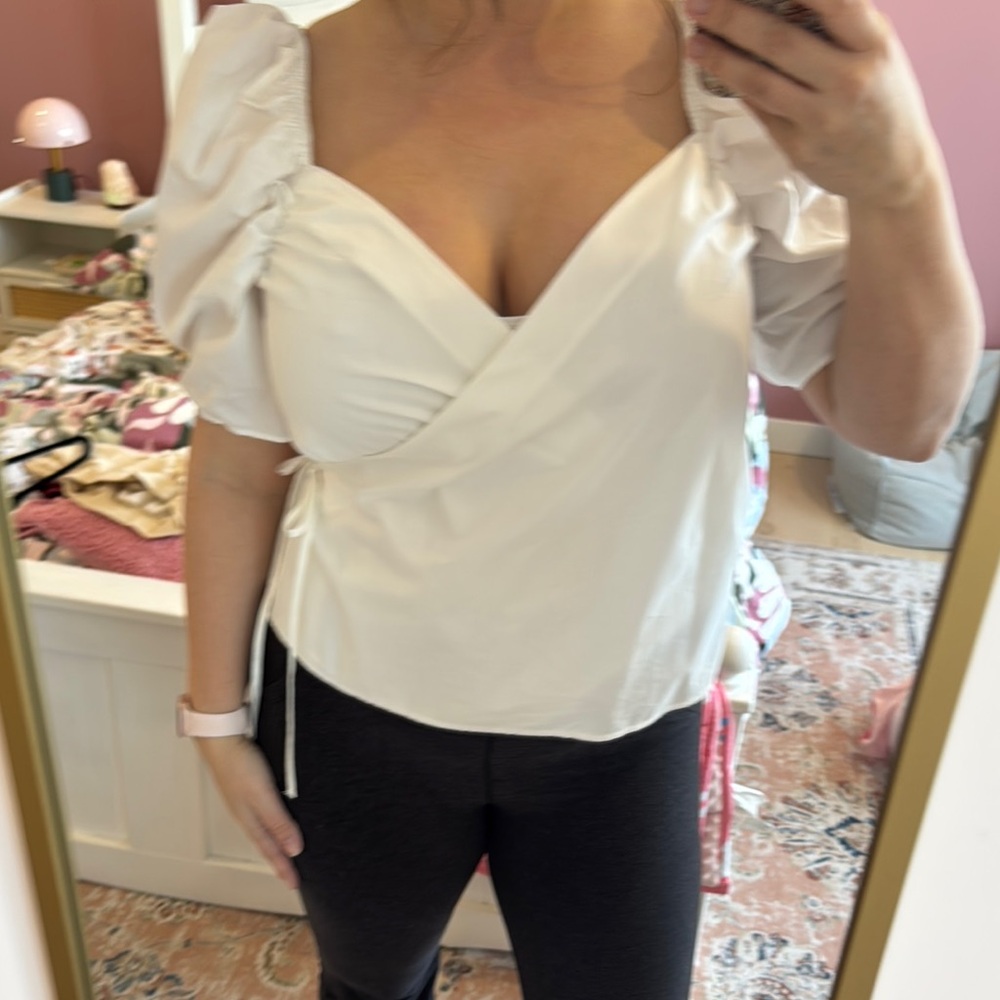 Elegant White Puff Sleeve Wrap Top